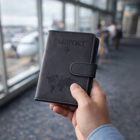 Travelhawk Paspoorthoesje - paspoorthouder - Travel Wallet - Organizer - RFID - Wereldkaart - PU Leer - Zwart