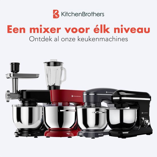 KitchenBrothers Keukenmachine & Mixer – 1200W – 5L RVS Mengkom – 6 Snelheden & Pulse – 36,9 x 23,1 x 33,4 cm – Zwart