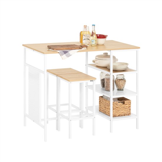 SoBuy OGT51-WN Keukentafelset - Witte Bartafel met Krukken & Planken