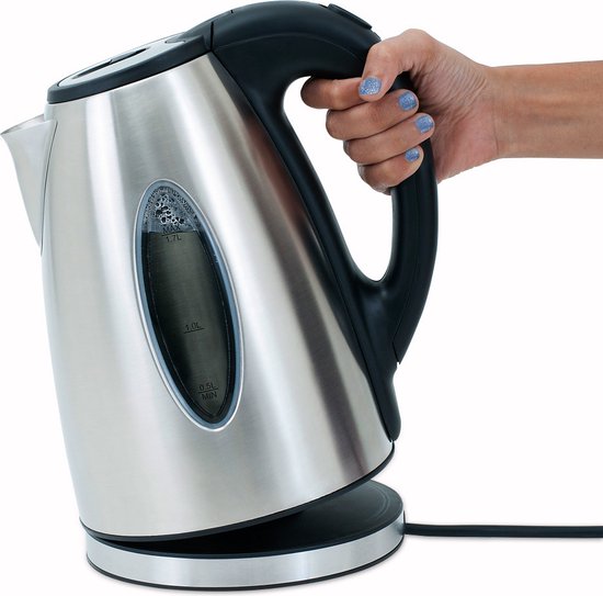 Deuba Waterkoker Zilver/Zwart Roestvrij Staal 1,7L