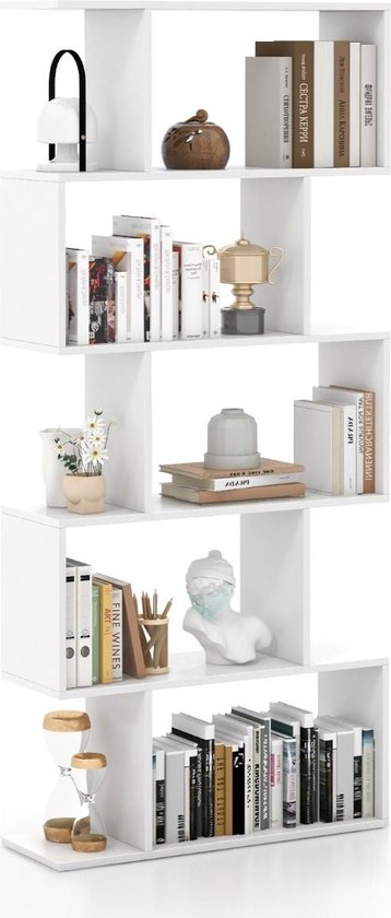Coast 5-Vaks Boekenkast S-Vormig - 70 x 23,5 x 158 cm - Wit