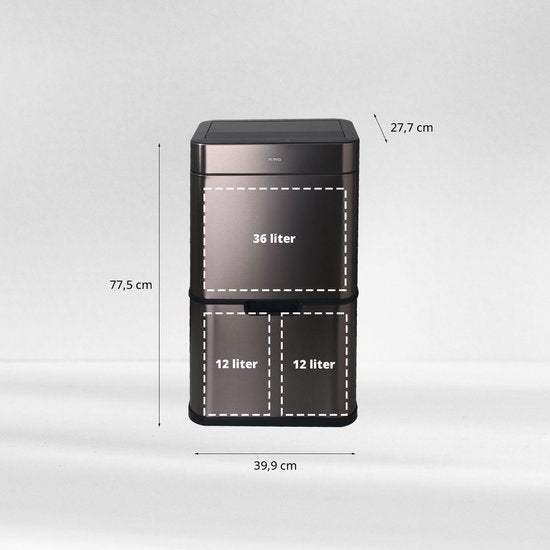 FlinQ Senzaro - 60L Prullenbak Afvalscheiding - Vuilnisbak - Afvalscheidingsprullenbak - Afvalemmer - Bewegingssensor - Stainless
