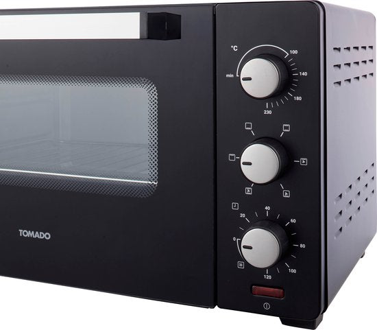Tomado TEO3000B - Vrijstaande oven - 30 Liter - 1600 Watt - Hetelucht - 3 insteekniveau's - Zwart