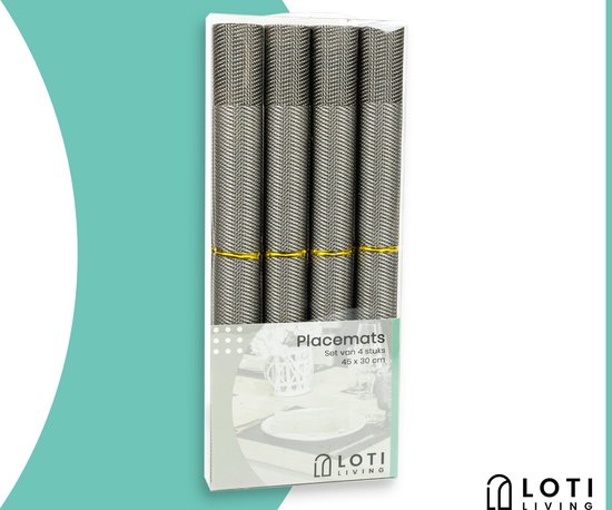 Loti Living Placemats 4 Stuks – Placemats Kunststof – Placemats Plastic - Onderlegger -30x45cm – Metallic grijs