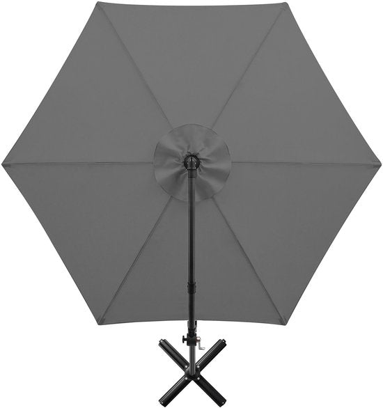 tectake® Zweefparasol met Voet - 3 x 3 m - Tuinparasol - Draaibaar - Waterafstotend Polyester met UV-Bescherming - Inclusief Hoes - Grijs