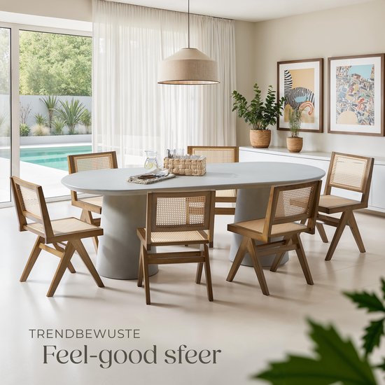 tectake® Houten Stoel Lizzy - Licht Eiken - Eetkamerstoel met Weens Vlechtwerk - Boho-Stijl Stoel met Rugleuning - Massief Houten Frame - Belastbaarheid 120 kg