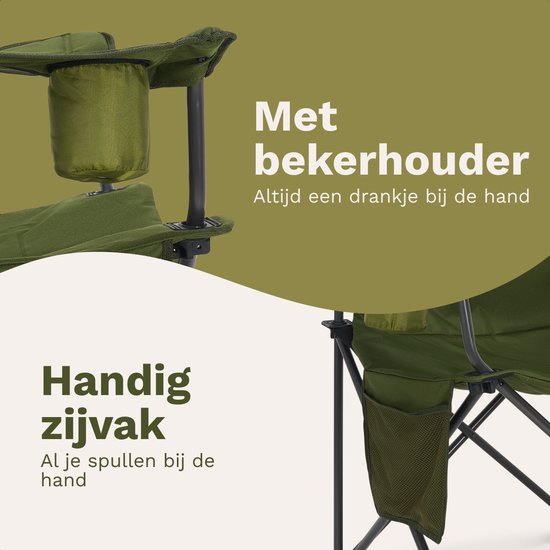 TRVLMORE Campingstoelen XXL - Opvouwbaar - 2-Pack - 160KG Draagvermogen - Incl. Draagtas - Klapstoel - Visstoel - Kampeerstoel - Vouwstoel - Groen