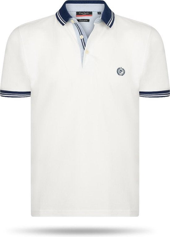 Pierre Cardin - Heren Polo SS Navy Tipped Polo - Wit - Maat L