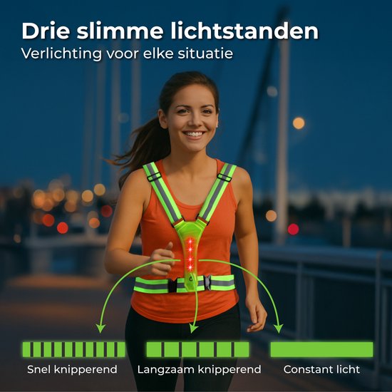 Nuvance Hardloopvest met Verlichting - Reflecterend Hardloopvest - 360 Graden Reflectie - Verstelbaar Running Vest - LED - Groen