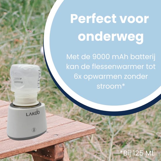 LAKOO Digitale flessenwarmer - Babyvoeding - Draadloos - 2024 Model - tot 6x opwarmen zonder stroom