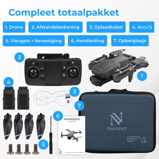 Nuvance - Drone met Camera en GPS - 1080p Mini Camera - Inclusief Opbergtas en 2 Accu's