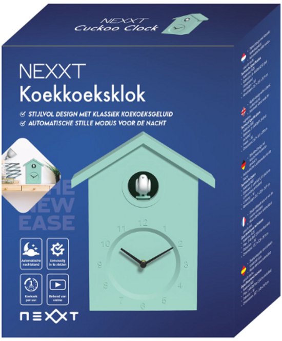 Nexxt Koekoeksklok – Lichtgroen – Sfeervolle Wandklok met Geluid – Instelbaar Volume & Nachtmodus