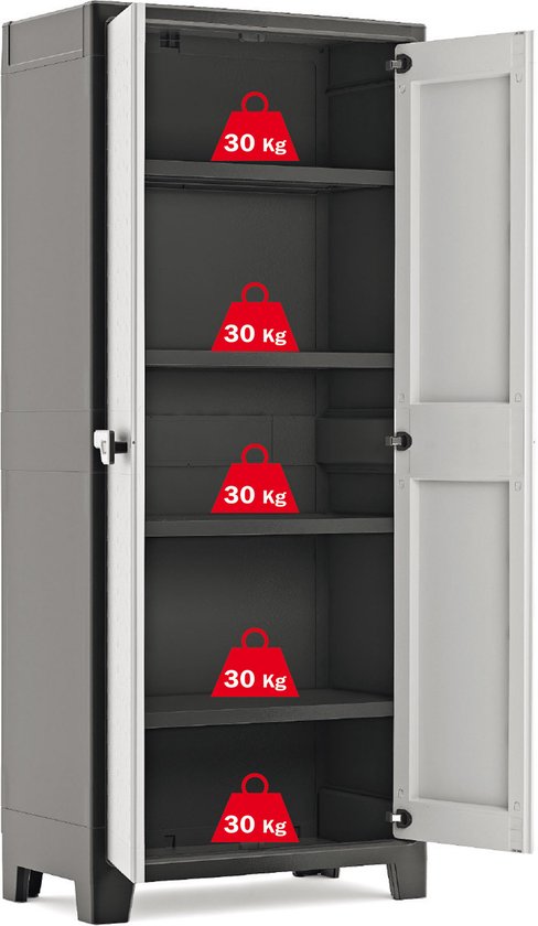 Keter Titan Hoge Kast - 4 Planken - 80x44x182cm - Zwart/Grijs