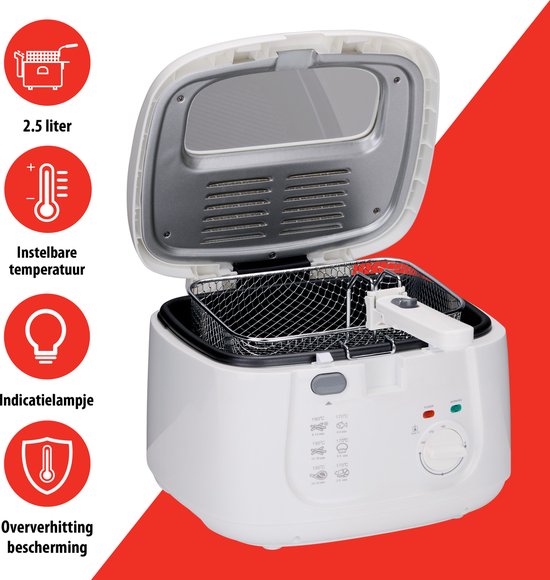 alpina Frituurpan 2.5 Liter - Friteuse met Deksel - 1800W - Wit - 31.10x29.40x21.20 cm