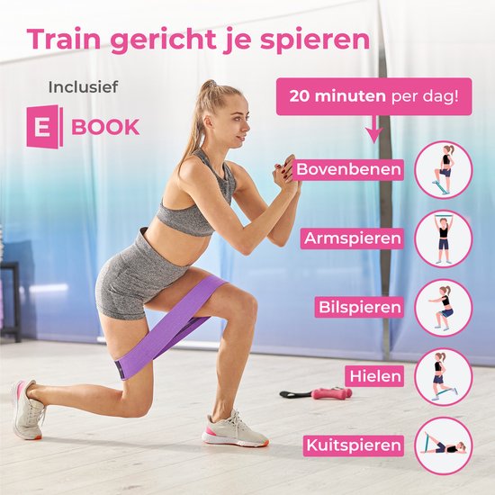 Nuvance - Weerstandsbanden Set Inclusief Draagtas - 3 Delige Set - Resistance Band - Fitness Elastiek - eBook met extra oefeningen - Groen Roze en Paars