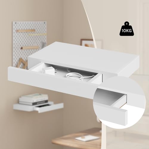 Woltu Zwevende Wandplank met Lade - MDF Wit - 60x20x10 cm