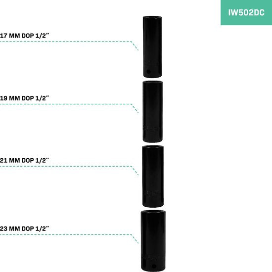 VONROC Accu slagmoersleutel 20V – 4 standen: 100/200/300/400Nm - Incl. 4 moerdoppen – geschikt voor het verwisselen van wielbouten en -moeren - Zonder accu & lader
