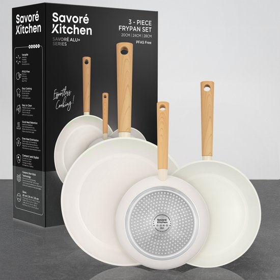 Savoré Kitchen Koekenpannen Ø20, 24 & 28 cm - Inductie - PFAS-Vrij - Keramische Koekenpan - Koekenpannenset - Pannenset - Pannen - Pan