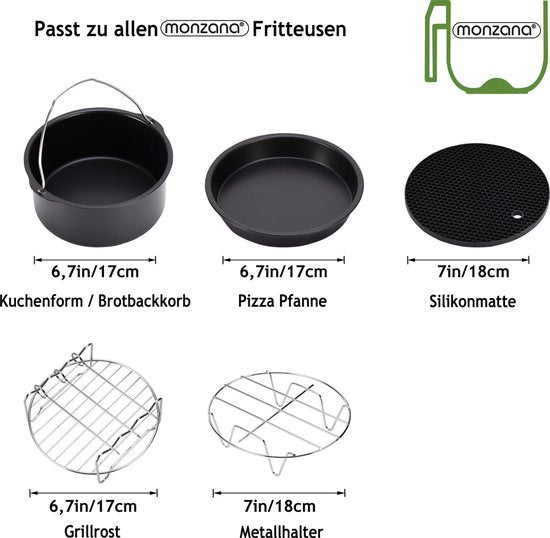Monzana Heteluchtfriteuse Accessoires Set - 8-delig Metaal – Zwart