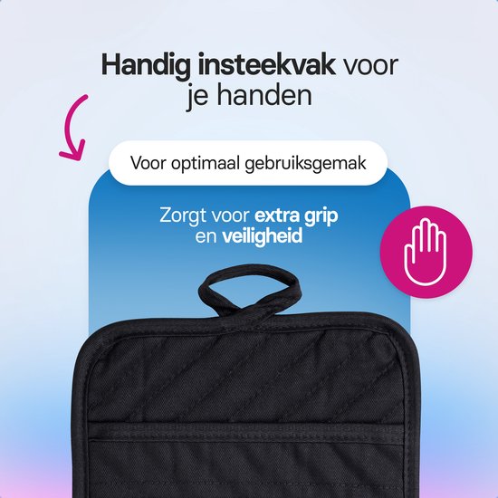 Roegaarden Pannenlappen - Hittebestendige Pannenlappen - 100% Katoen - Met insteekvakken - Zwart