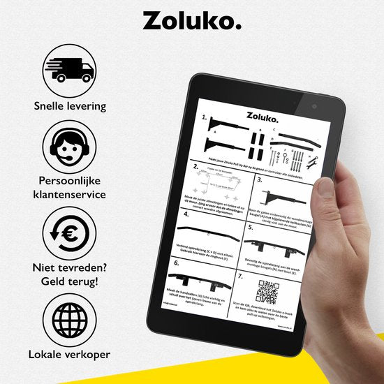 Zoluko Professionele Pull Up Bar Wandmontage - Incl. E-book - 150kg Draagkracht - Eenvoudige Bevestiging - Optrekstang Fitness - Pull Up Station voor Thuis Sporten - Chin Up Bar - Wit