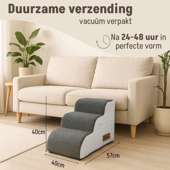 By Cee Cee Hondentrapje Voor Honden - Stevig - 3 Treden - 40x57x40cm - Grijs - Odi