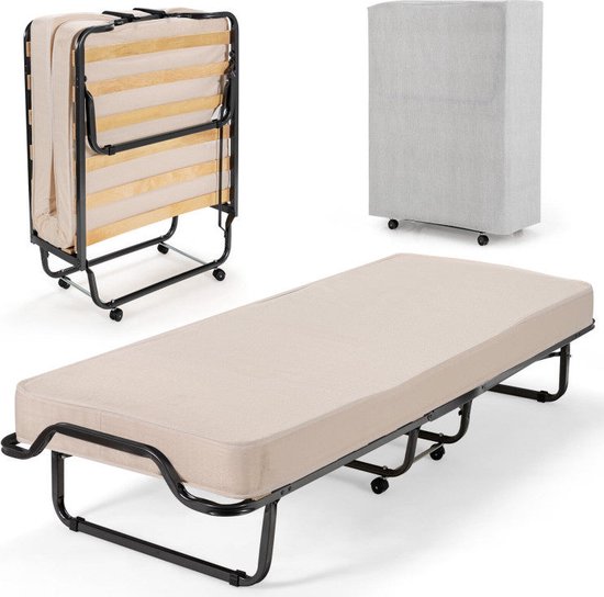 Coast draagbaar gastbed op rollen met traagschuimmatras 80 x 190 x 33 cm licht beige