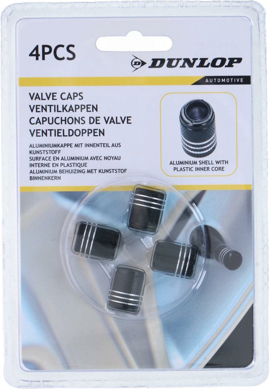 Dunlop Ventieldoppen Av Aluminium Zwart 4 Stuks