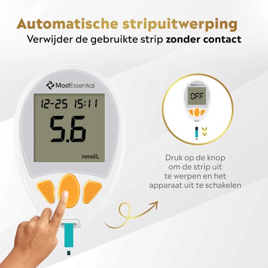 MostEssential Premium Glucosemeter Startpakket - Bloedsuikermeter - Bloedglucosemeter - Diabetes Meter - Alles in één set - Inclusief Opbergtas, Prikpen, 10 Teststrips & 10 Lancetten