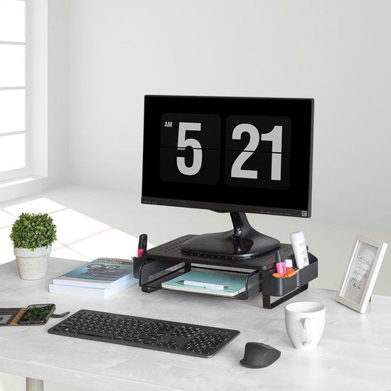 LifeGoods Monitorstandaard - Monitor Verhoger - Beeldscherm Verhoger - Verstelbaar - 37 x 23,5 x 10 cm - Metaal - Zwart