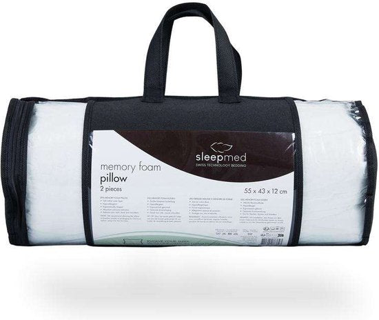 2 x SleepMed - Memory Foam Kussen - 100% Traagschuim - Wit - Hypoallergenen Hoes - 55 x 43 x 12 cm