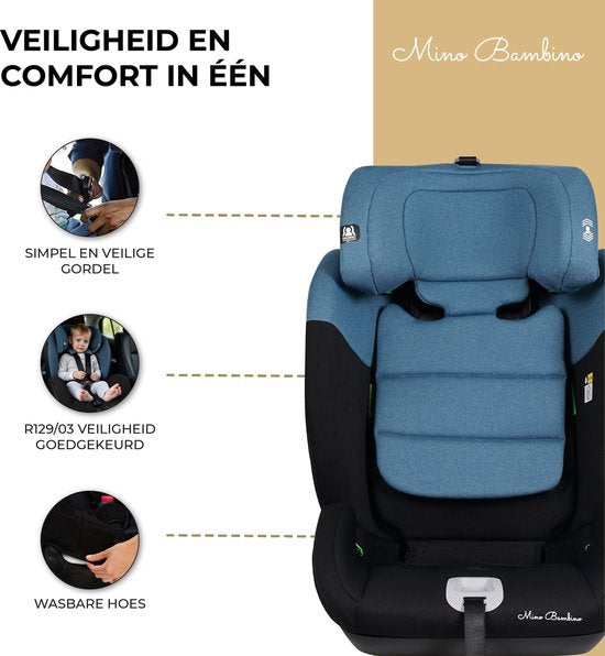 Mino Bambino i-Size Autostoel – Autostoel - Groep 1/2/3 (76–150 cm) – Blauw