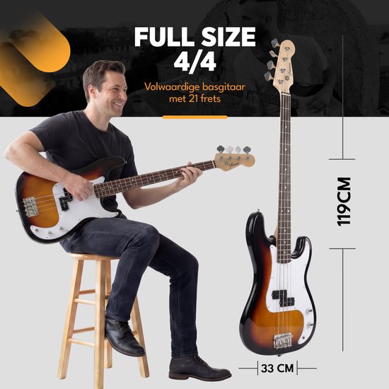 Finesse Elektrische Basgitaar met Versterker - Starterset - Volwassenen - Kind - Sunburst