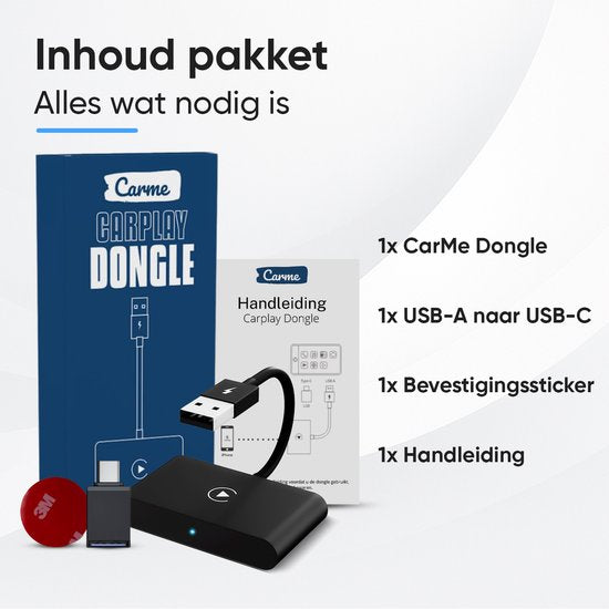 CarMe Luxe Carplay Dongle - Draadloos Carplay - Zwart - Verbeterd Model