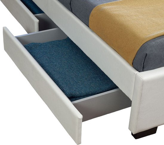 Juskys Gestoffeerd bed - 140 x 200 cm - Wit - LED Verlichting & Bedlades