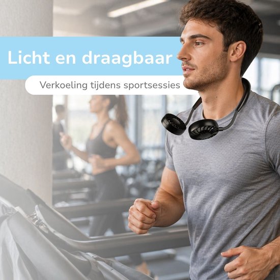 Lifetime Air Draagbare Nekventilator - Mini Ventilator Handsfree met 3 Standen en 360° Verstelbaar - Zwart