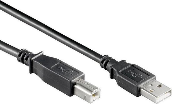 USB-Kabel - USB 2.0 - USB-A Male - USB-B Male - 7.5 W - 480 Mbps - Vernikkeld - 1.00 m - Rond - PVC - Zwart - Label
