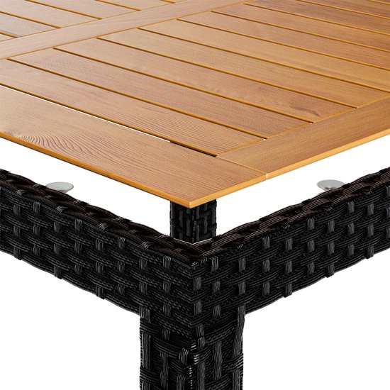 Casaria Tuinset - Tafel Acacia Polyrattan 150x90cm 4 Stoelen - Zwart