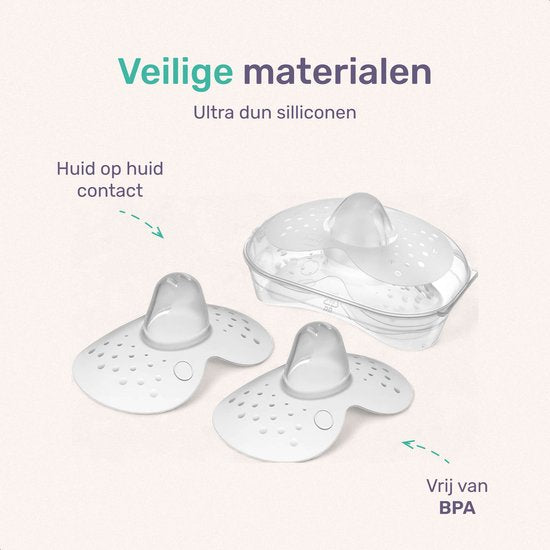 Qwali Organic Tepelhoedje voor borstvoeding - Maat S - BPA vrij - Tepel beschermer - Transparant - Incl. opbergbakje - 2 stuks