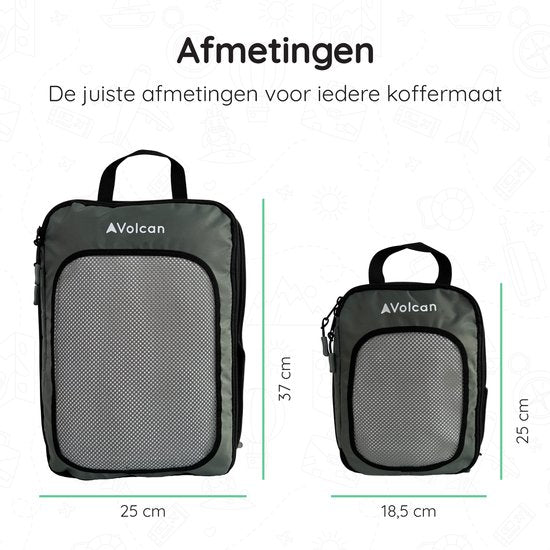 Volcan Compression Packing Cubes - Koffer Organizer Set - Set van 4 - Met Compressierits - Voor Backpack & Koffer - Botanisch Groen