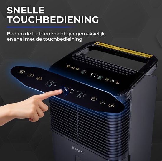 Kraft Luchtontvochtiger - 16L per dag - Was-droog Functie - Ontvochtiger voor Slaapkamer, Badkamer, Woonkamer - Dehumidifier - Antraciet