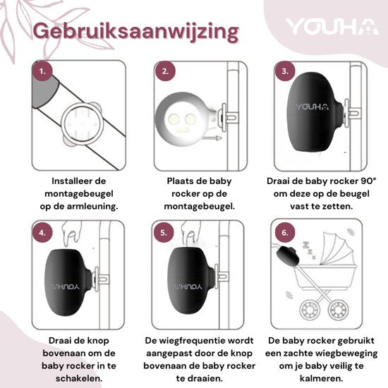 Youha Baby Rocker – Automatisch je kinderwagen of buggy wiegen - Handen vrij van het wiegen - Rocker voor kinderwagen - Slaaphulp baby - 5 wiegstanden - Inclusief opbergtasje & oplaadkabel - kleur: zwart