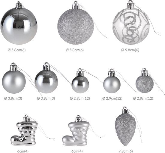 Kerstballen - 102 stuks - Zilver