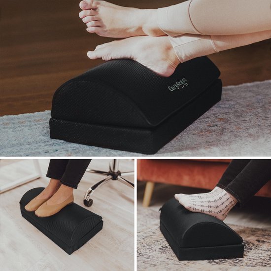 CozySense® Voetensteun Bureau - Ergonomische Voetenbankje - Geschikt voor Thuis of Kantoor - Voetenkussen - 2 Verstelbare Hoogtes - Anti-Slip - Hoes met Massage-functie - Wasbaar - Zwart
