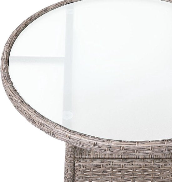 Casaria Bijzettafel - Rond 60cm Weerbestendig Polyrattan - Grijs Beige