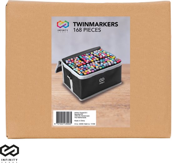 Infinity Goods Twinmarkers 168 Stuks - Professionele Alcohol Markers - Dubbelzijdige Tip - Stiften - Opbergtas Met Houder