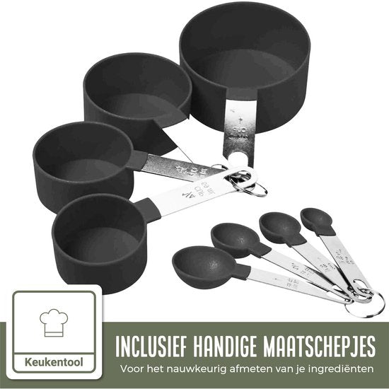 COOCK RVS Mengkommen set met Deksel - Beslagkommen met deksel - Bewaarbak met Rasp - Schaal voor Salades & Mengen - 22 Delige Set 1,5 t/m 5 Liter – Incl. Maatschepjes