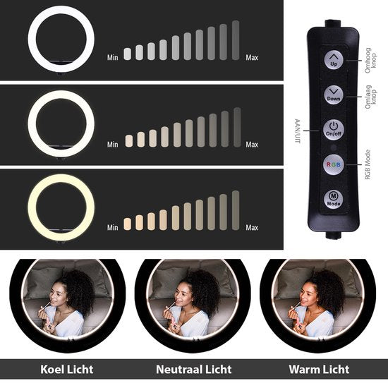 Magnify® 10" Ringlamp met Statief - 186cm Hoog - 2 Telefoonhouders - Bluetooth Shutter - TikTok - 99+ Kleuren - Inclusief Mini Statief