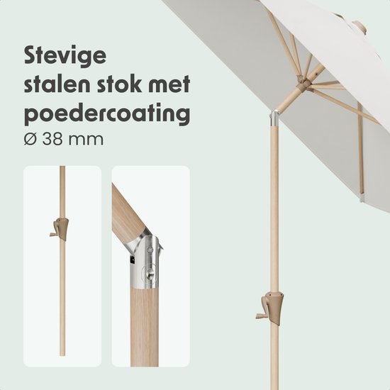 LifeGoods Parasol - Tuin - 270x180cm - 30° Kantelbaar - Waterdicht - UPF50+ - Houtkleurige coating - Crème