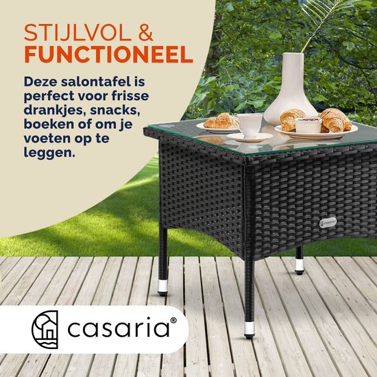 CASARIA Polyrattan Bijzettafel Buiten - 50x50x45cm - Zwart